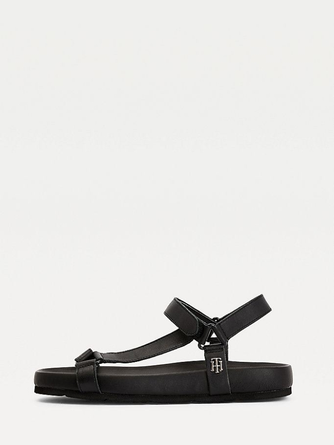 Tommy Hilfiger Square Kappe Flache Sandalen Damen Schwarz | AT723ZFJY