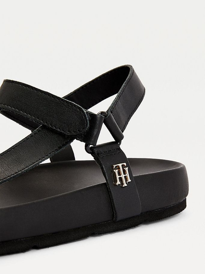 Tommy Hilfiger Square Kappe Flache Sandalen Damen Schwarz | AT723ZFJY