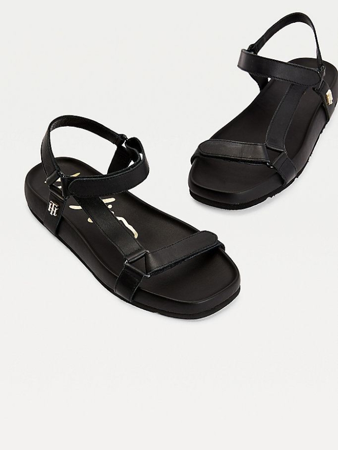 Tommy Hilfiger Square Kappe Flache Sandalen Damen Schwarz | AT723ZFJY