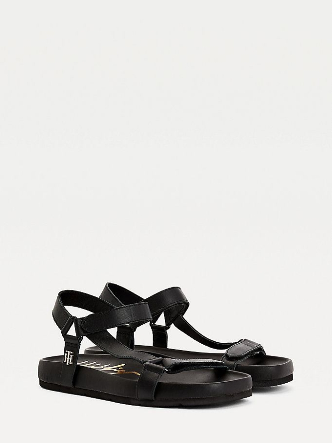 Tommy Hilfiger Square Kappe Flache Sandalen Damen Schwarz | AT723ZFJY