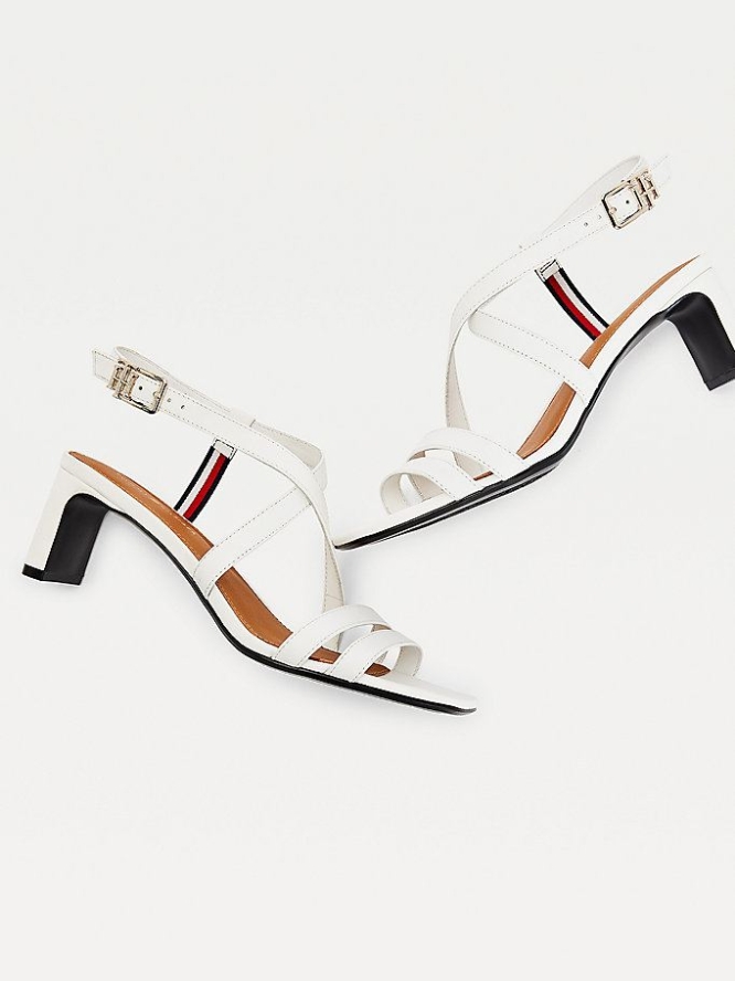 Tommy Hilfiger Square Kappe Leder Sandalen Absatz Damen Weiß | AT047JNMV