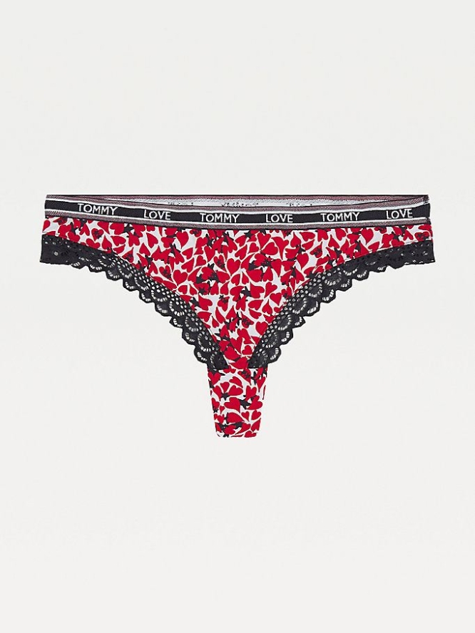 Tommy Hilfiger Star And Heart Print Spitze Tanga Unterwäsche Damen Rot | AT894ILKW