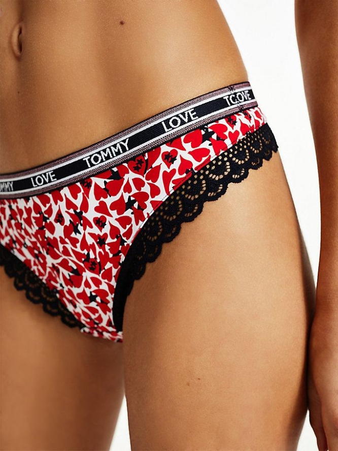 Tommy Hilfiger Star And Heart Print Spitze Tanga Unterwäsche Damen Rot | AT894ILKW