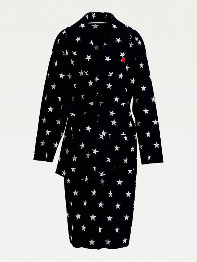 Tommy Hilfiger Star Print Towelling Bathrobe Nachtwäsche Damen Dunkelblau | AT368CDZG