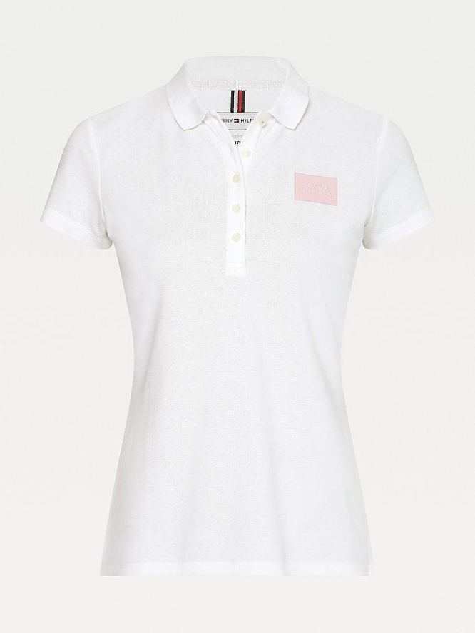 Tommy Hilfiger Stretch Baumwoll Pique Slim Fit Polo Shirts Damen Weiß | AT518WYAO