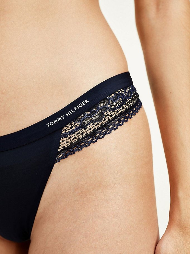 Tommy Hilfiger Stretch Nylon Spitze Tanga Unterwäsche Damen Dunkelblau | AT492GHCI