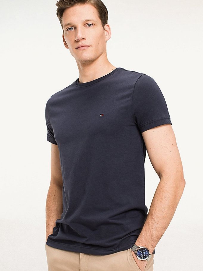 Tommy Hilfiger Stretch Slim Fit T-shirts Herren Navy | AT840YNIP