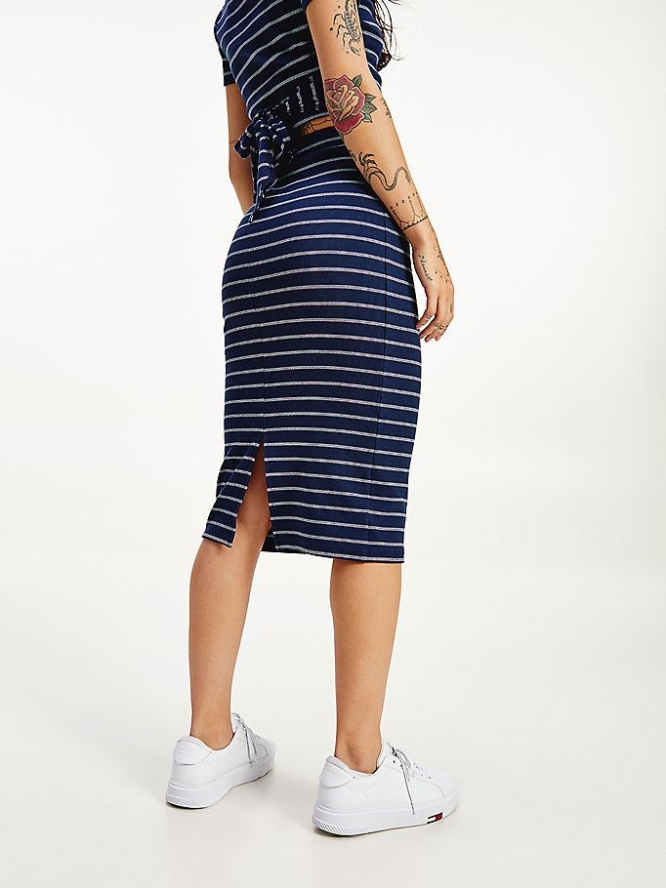 Tommy Hilfiger Stripe Bodycon Midi Röcke Damen Hellnavy Mehrfarbig | AT687MQWC