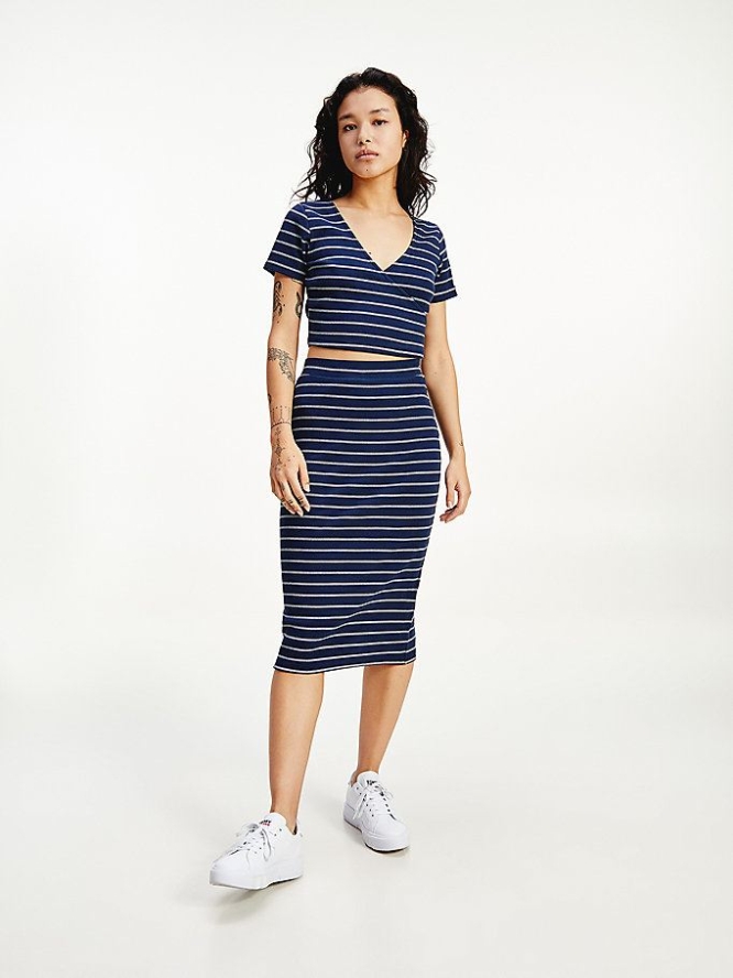 Tommy Hilfiger Stripe Bodycon Midi Röcke Damen Hellnavy Mehrfarbig | AT687MQWC