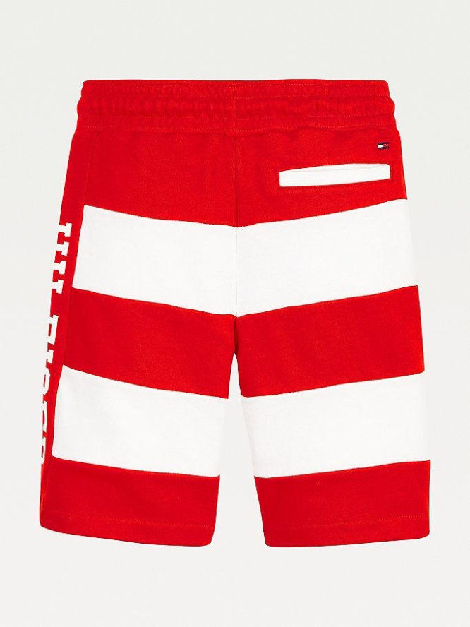 Tommy Hilfiger Stripe Drawstring Kurze Hose Kinder Tiefesrot Weiß | AT758TZEI