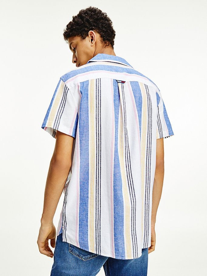 Tommy Hilfiger Stripe Kurzes-Sleeve Camp Collar Hemd Herren Tiefesgrau Mehrfarbig | AT710WLVE