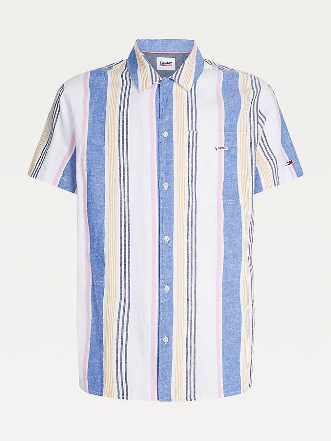 Tommy Hilfiger Stripe Kurzes-Sleeve Camp Collar Hemd Herren Tiefesgrau Mehrfarbig | AT710WLVE