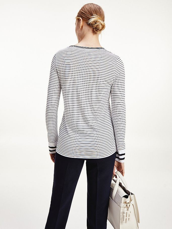 Tommy Hilfiger Stripe Long Sleeve T-shirts Damen Weiß | AT152OXEG