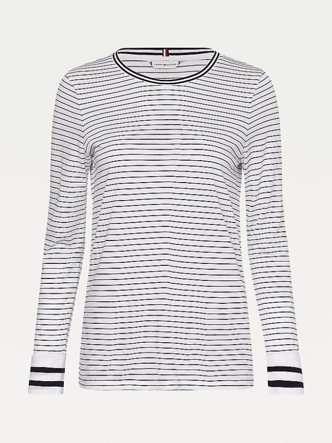 Tommy Hilfiger Stripe Long Sleeve T-shirts Damen Weiß | AT152OXEG