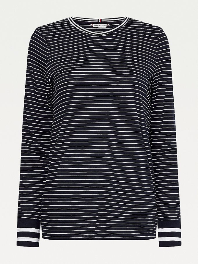 Tommy Hilfiger Stripe Long Sleeve T-shirts Damen Dunkelblau | AT409SPAJ