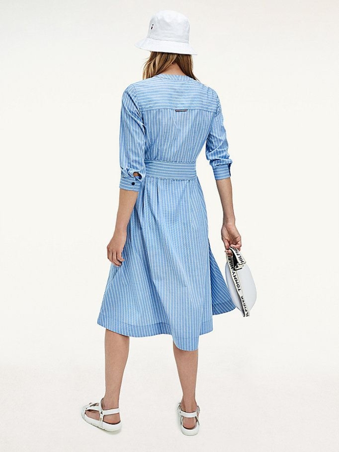 Tommy Hilfiger Stripe Midi Kleider Damen Blau | AT890YWQD