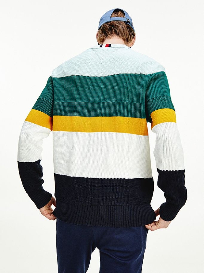 Tommy Hilfiger Stripe Organic Baumwoll Jumper Pullover Herren Grün | AT201SFJQ