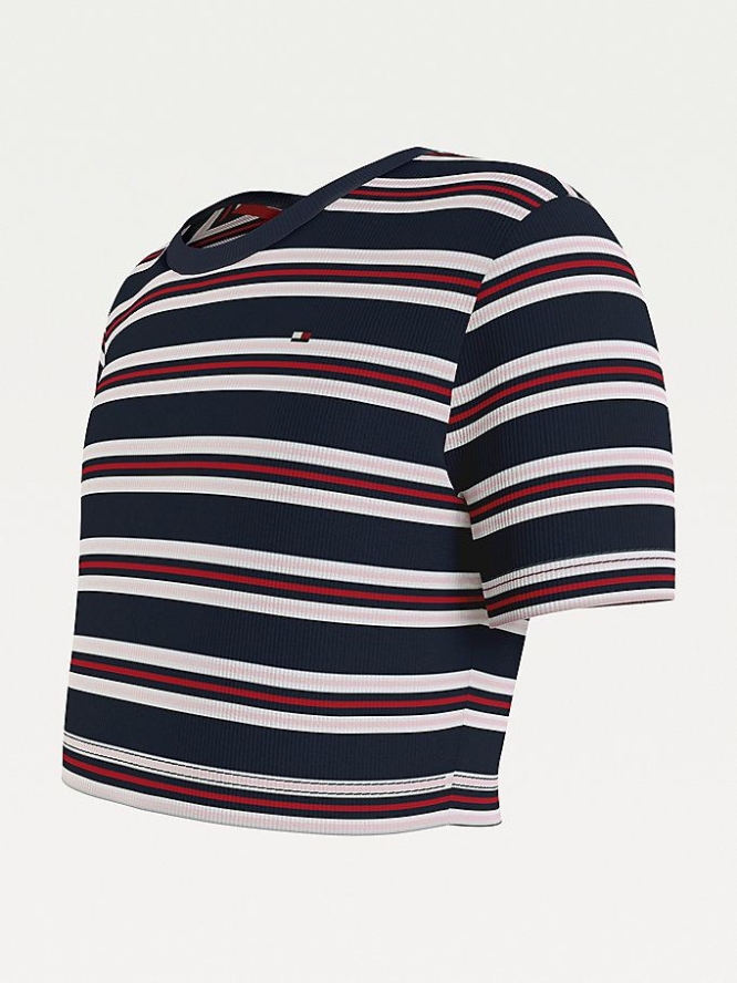 Tommy Hilfiger Stripe Pull-On Organic Baumwoll T-shirts Kinder Hellnavy | AT368DQIW