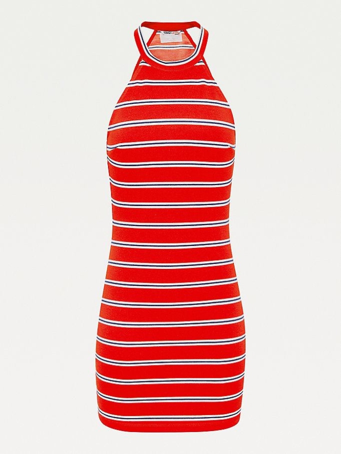 Tommy Hilfiger Stripe Racerback Bodycon Kleider Damen Tiefesrot Mehrfarbig | AT264TREX