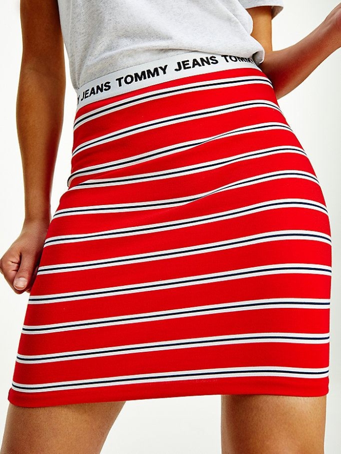 Tommy Hilfiger Stripe Repeat Logo Bodycon Röcke Damen Tiefesrot Mehrfarbig | AT837TIBL