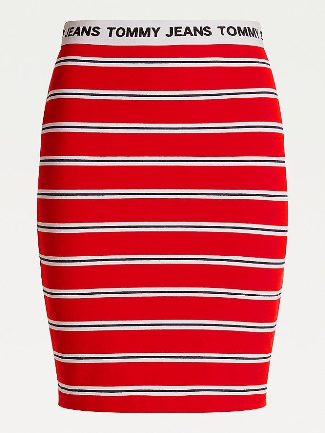 Tommy Hilfiger Stripe Repeat Logo Bodycon Röcke Damen Tiefesrot Mehrfarbig | AT837TIBL