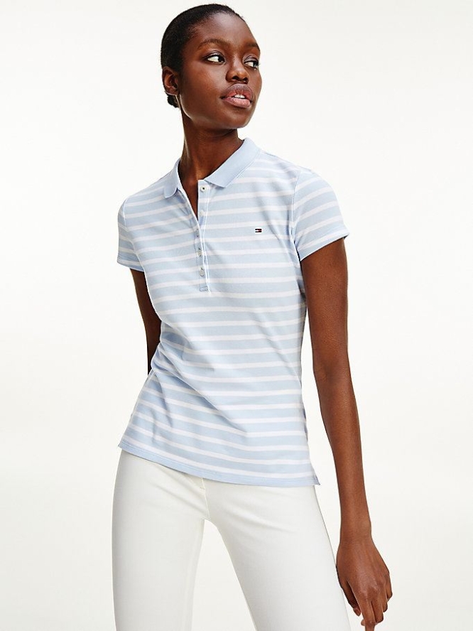 Tommy Hilfiger Stripe Slim Fit Polo Shirts Damen Blau | AT073NXOT