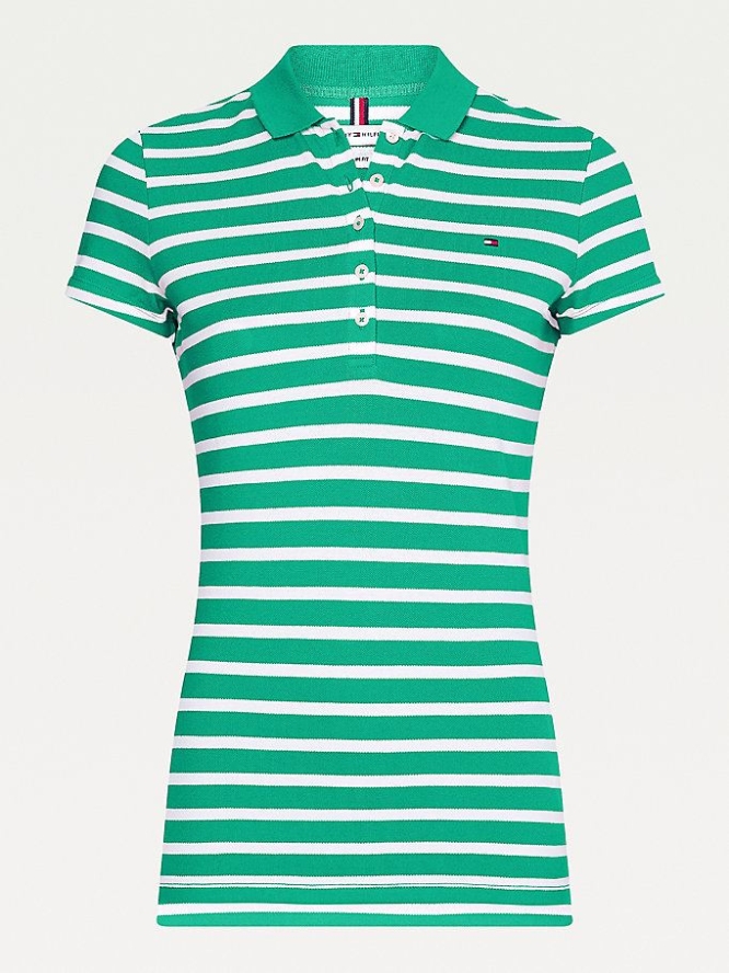 Tommy Hilfiger Stripe Slim Fit Polo Shirts Damen Grün | AT579EXIU