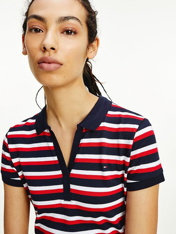 Tommy Hilfiger Stripe Slim Fit Polo Shirts Damen Mehrfarbig | AT984MBET