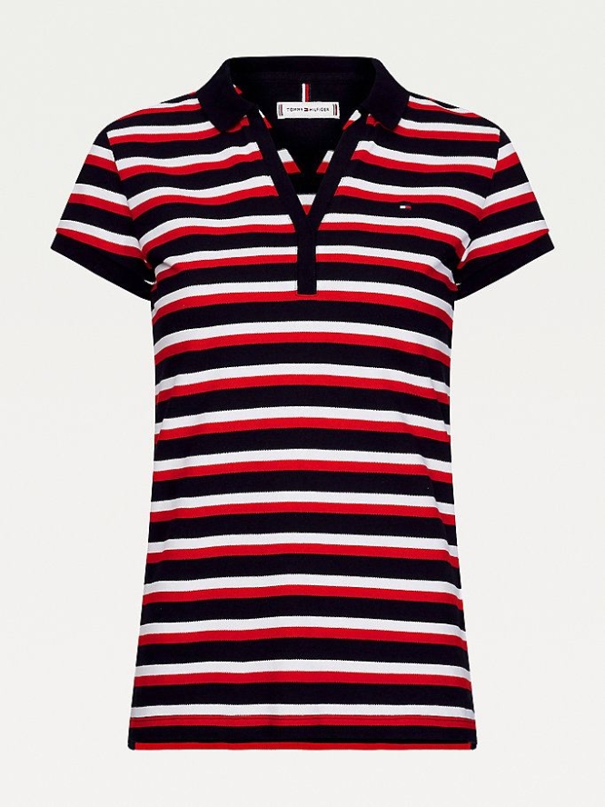 Tommy Hilfiger Stripe Slim Fit Polo Shirts Damen Mehrfarbig | AT984MBET