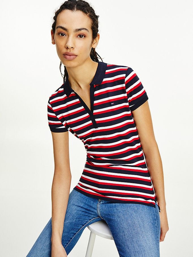 Tommy Hilfiger Stripe Slim Fit Polo Shirts Damen Mehrfarbig | AT984MBET