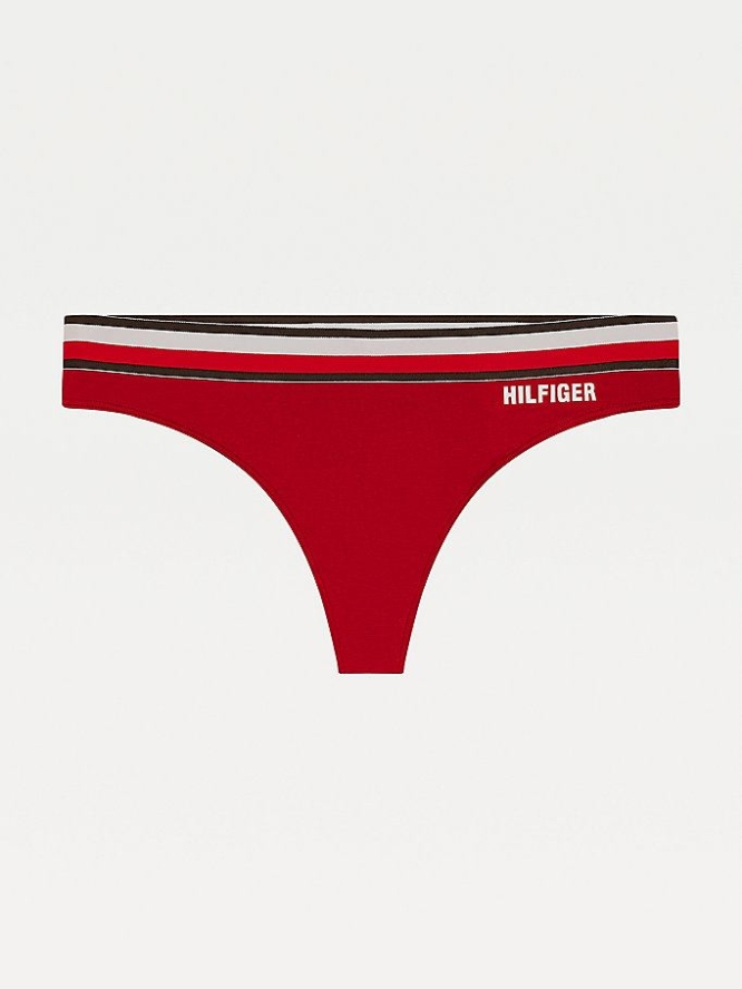 Tommy Hilfiger Stripe Taille Organic Stretch Baumwoll Tanga Unterwäsche Damen Rot | AT283EMCH