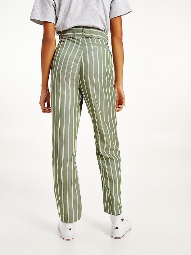 Tommy Hilfiger Stripe Tapered Hosen Damen Olivgrün Weiß | AT073RVZE