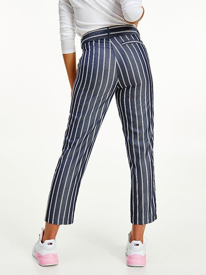 Tommy Hilfiger Stripe Tapered Hosen Damen Hellnavy Weiß | AT927BGWN