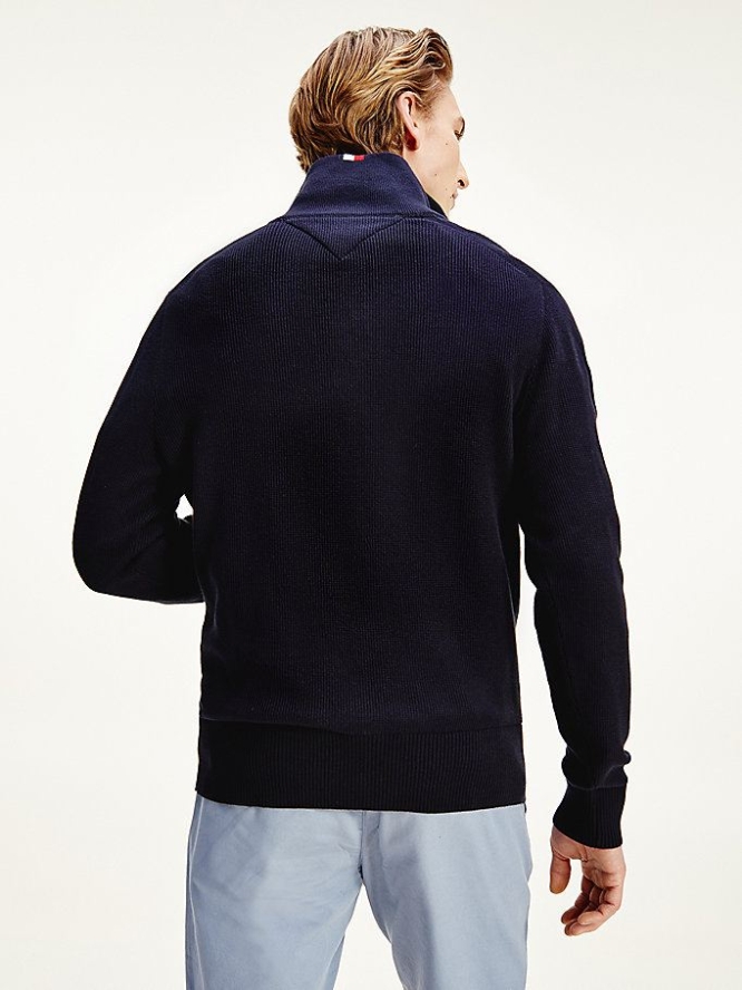 Tommy Hilfiger Structured Half-Zip Mock Turtleneck Jumper Pullover Herren Dunkelblau | AT154DKUL