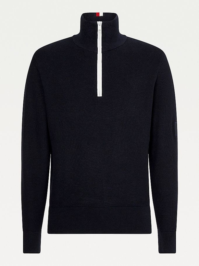 Tommy Hilfiger Structured Half-Zip Mock Turtleneck Jumper Pullover Herren Dunkelblau | AT154DKUL