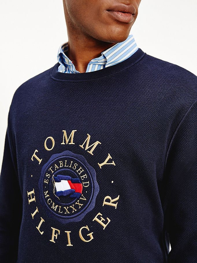 Tommy Hilfiger Structured Logo Embroidery Jumper Pullover Herren Dunkelblau | AT317JVRI