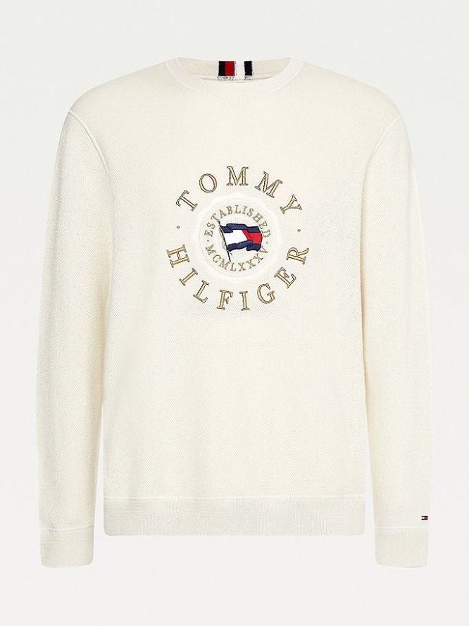 Tommy Hilfiger Structured Logo Embroidery Jumper Pullover Herren Weiß | AT839IPGT