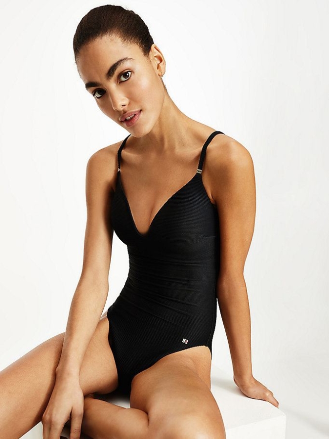 Tommy Hilfiger Structured Swim Bademode Damen Schwarz | AT041GBKV