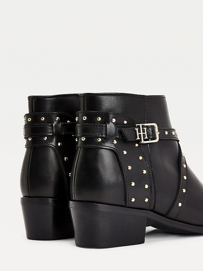 Tommy Hilfiger Studded Leder Ankle Stiefel Damen Schwarz | AT098FOVM