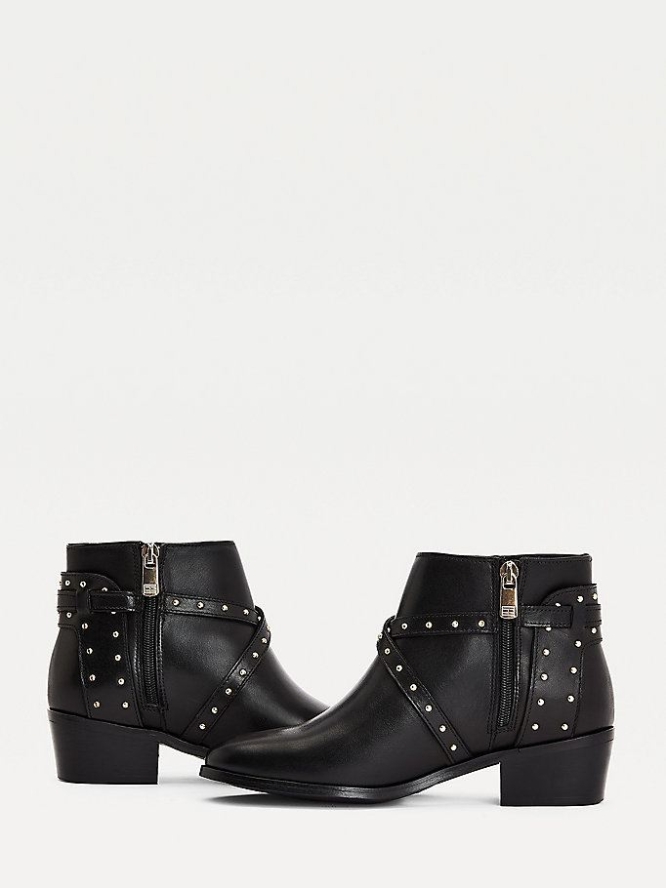 Tommy Hilfiger Studded Leder Ankle Stiefel Damen Schwarz | AT098FOVM