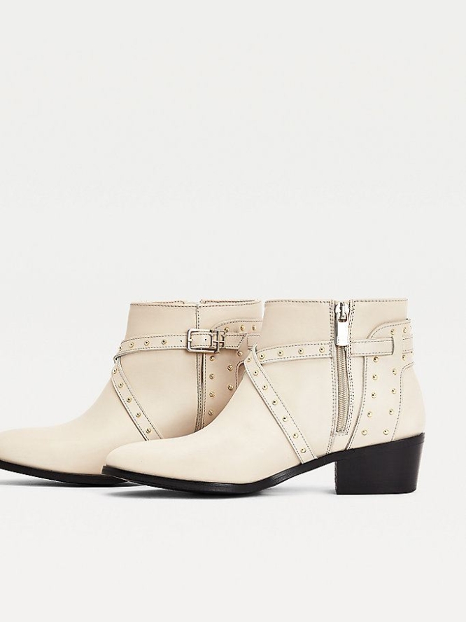 Tommy Hilfiger Studded Leder Ankle Stiefel Damen Beige | AT406GOPZ