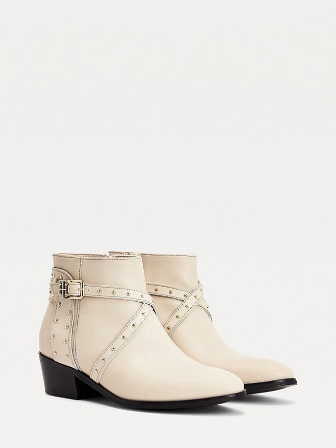 Tommy Hilfiger Studded Leder Ankle Stiefel Damen Beige | AT406GOPZ