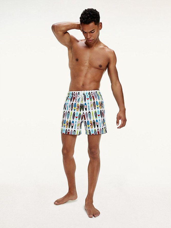 Tommy Hilfiger Surfboard Print Mid Length Slim Fit Swim Bademode Herren Weiß | AT418YWBN