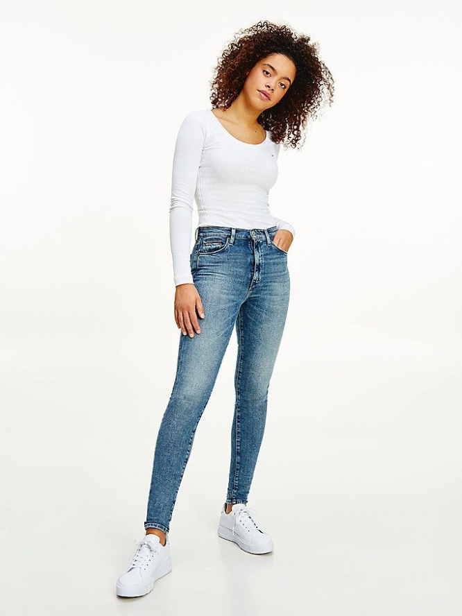 Tommy Hilfiger Sylvia High Rise Super Schlank Light Wash Jeans Damen Hellblau | AT729HVGR