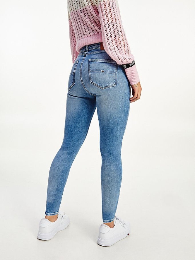 Tommy Hilfiger Sylvia High Rise Super Schlank Jeans Damen Blau | AT783WISG