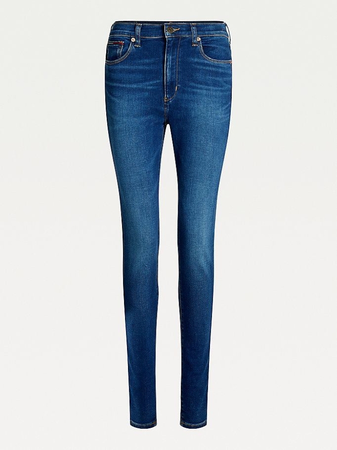 Tommy Hilfiger Sylvia High Rise Super Schlank Turn-Up Jeans Damen Blau | AT879BDQI