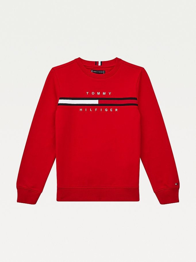 Tommy Hilfiger TH Cool Logo Sweatshirts Kinder Tiefesrot | AT931UQJN