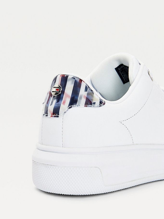 Tommy Hilfiger TH Monogram Leder Cupsole Sneakers Damen Weiß | AT483PULW