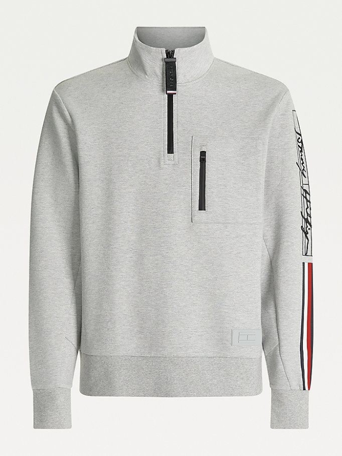 Tommy Hilfiger TH Signature Mock Turtleneck Half-Zip Sweatshirts Herren Grau | AT283YNRJ