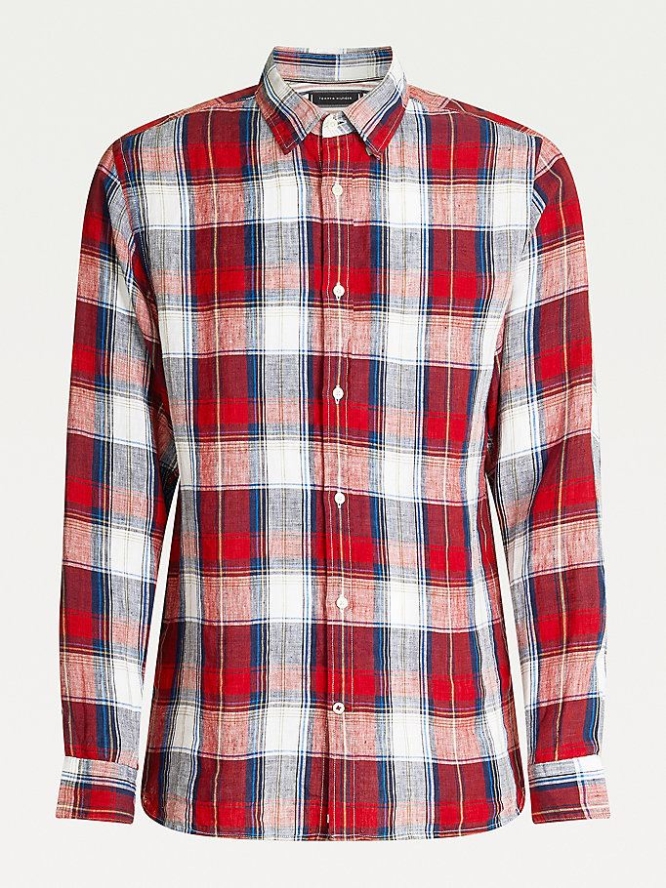 Tommy Hilfiger Tartan Check Regular Fit Linen Hemd Herren Rot Mehrfarbig | AT506GLDT